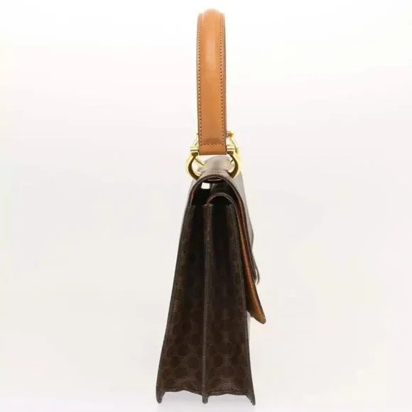 CELINE Macadam Canvas Hand Bag PVC Brown Auth